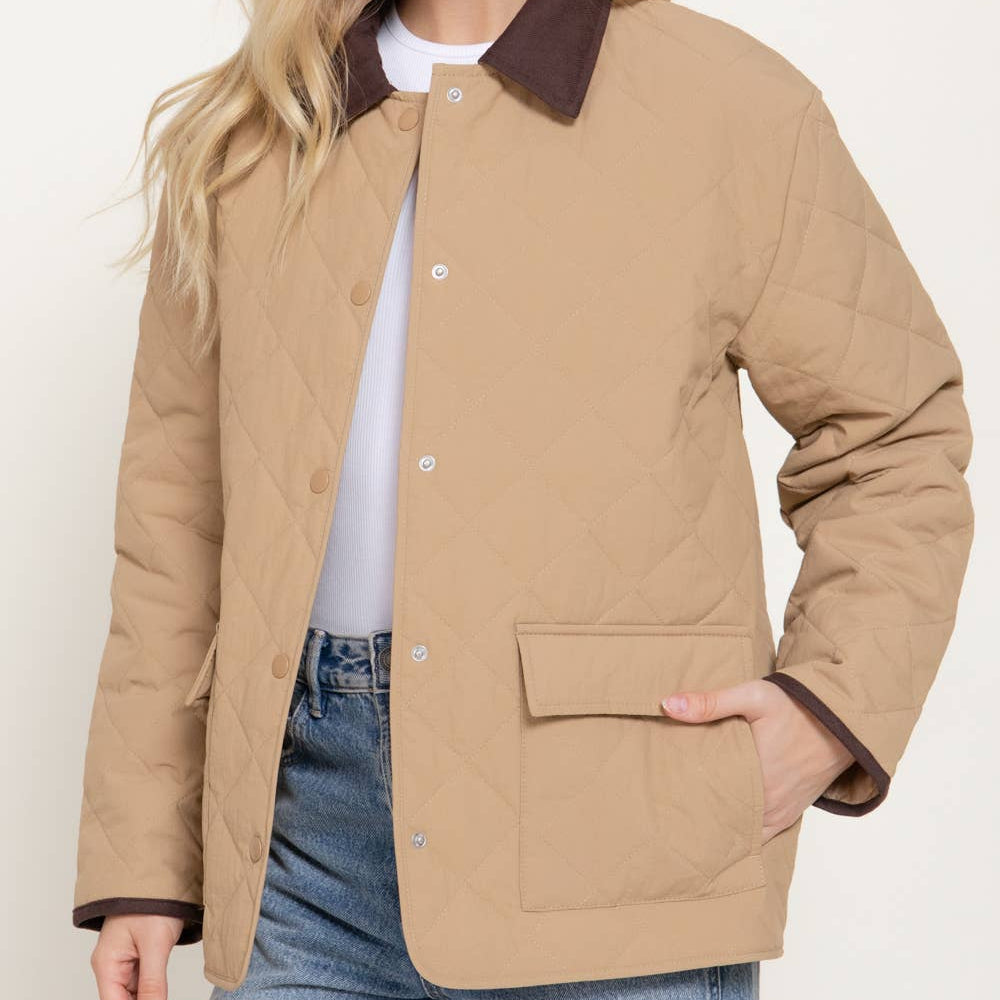 Lapel Collar Quilted Jacket