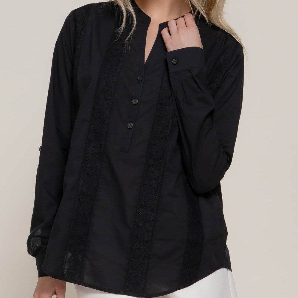 Lace Panel Woven Blouse
