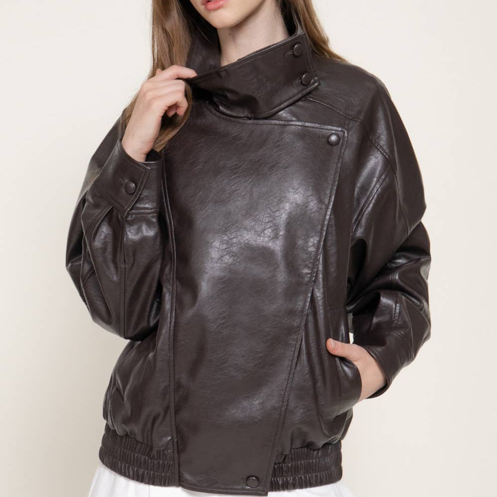 High Collar Leather Jacket