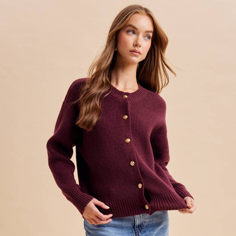 GOLD BUTTON KNITTED CARDIGAN