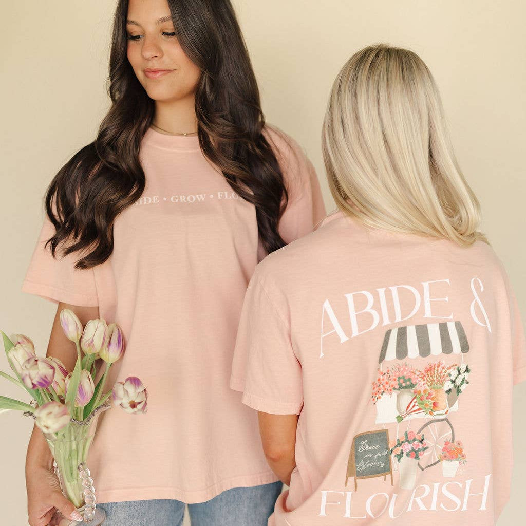 Abide and Flourish Floral Cart  Graphic Tee