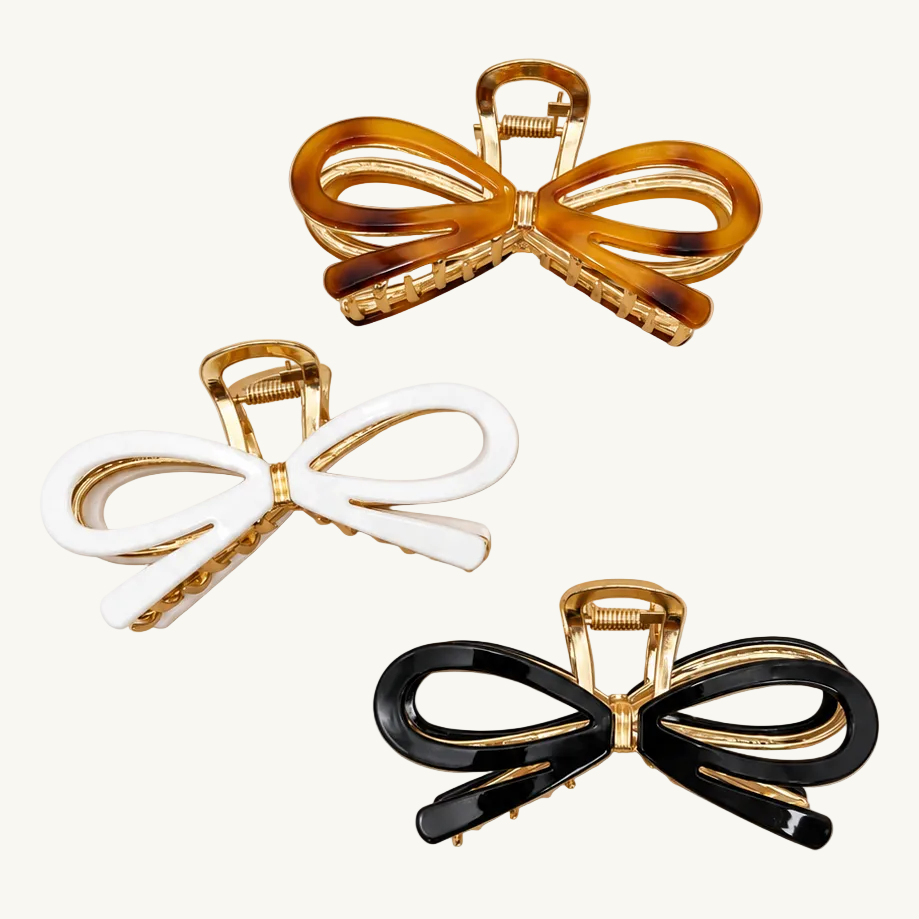 Open Ribbon Bow Metal Hair Claw Clip