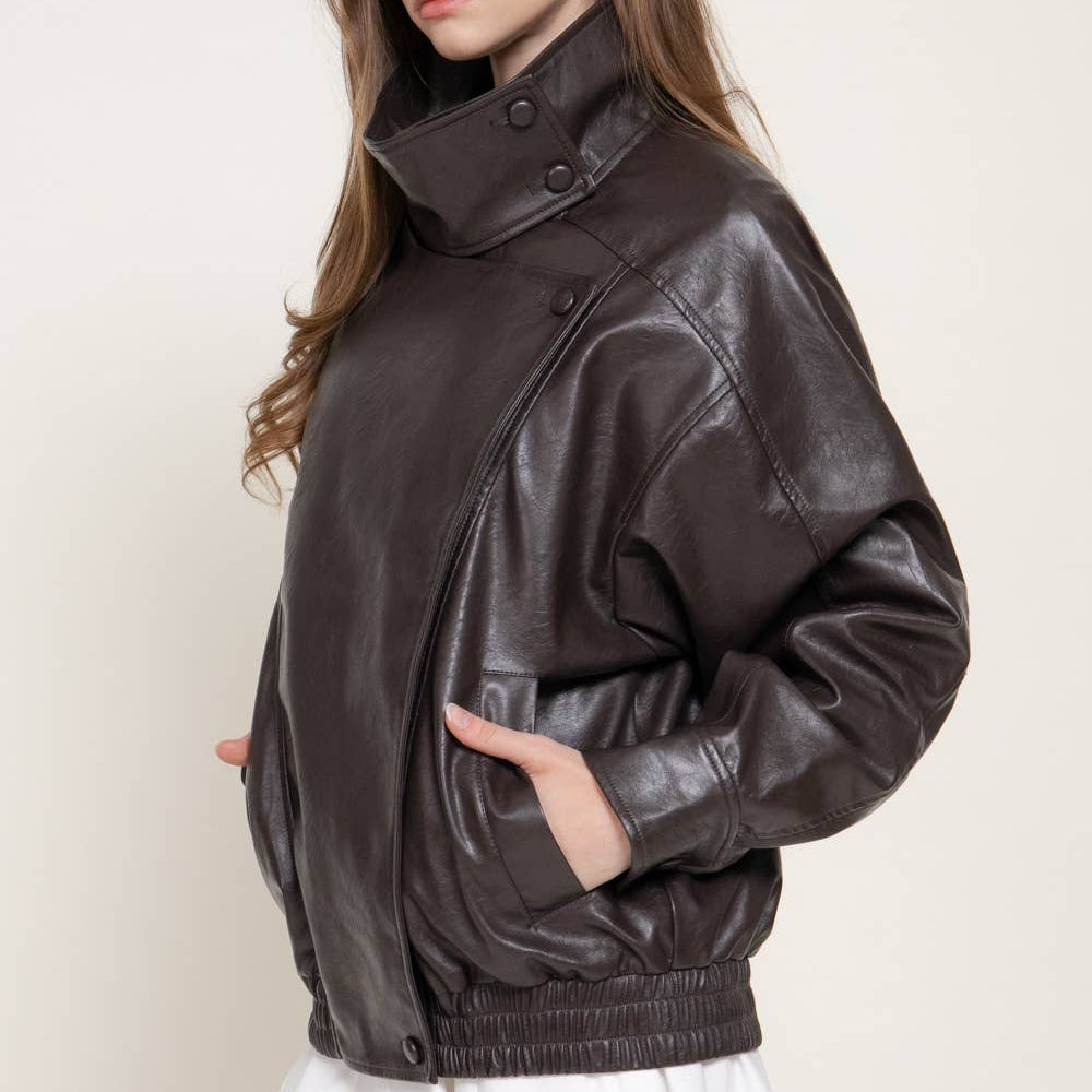 High Collar Leather Jacket