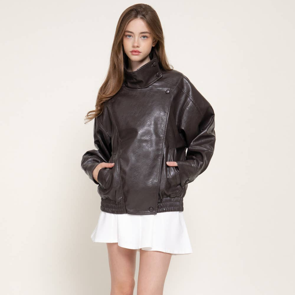 High Collar Leather Jacket