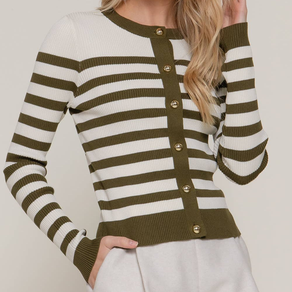 Olive Stripe Cardigan