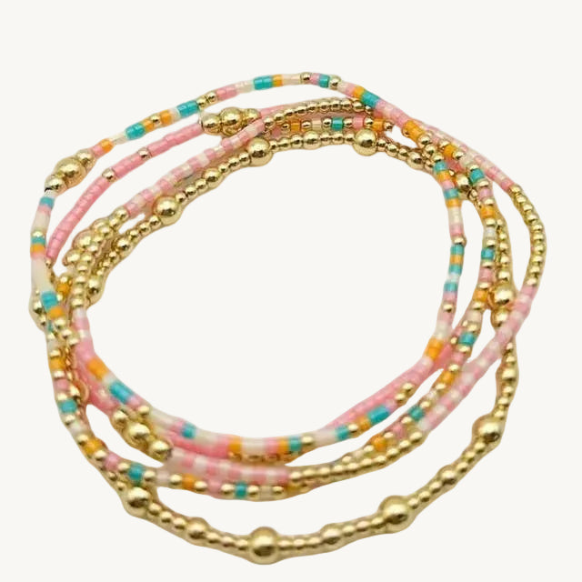 MULTI LAYER NATURAL STONE BALL CHAIN LINK BRACELET
