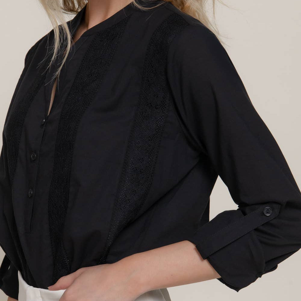 Lace Panel Woven Blouse