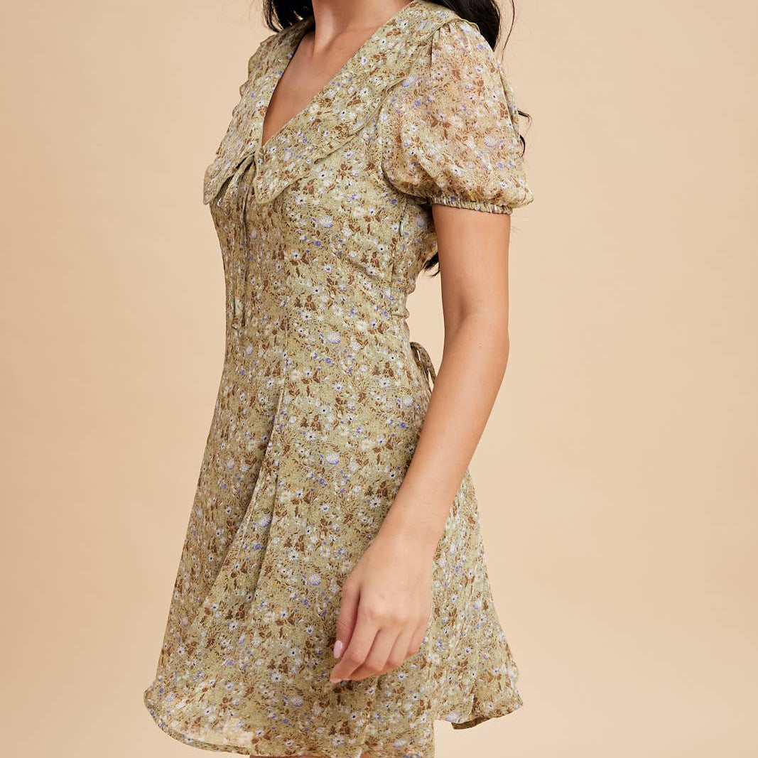 FLORAL DOLL COLLAR MINI DRESS