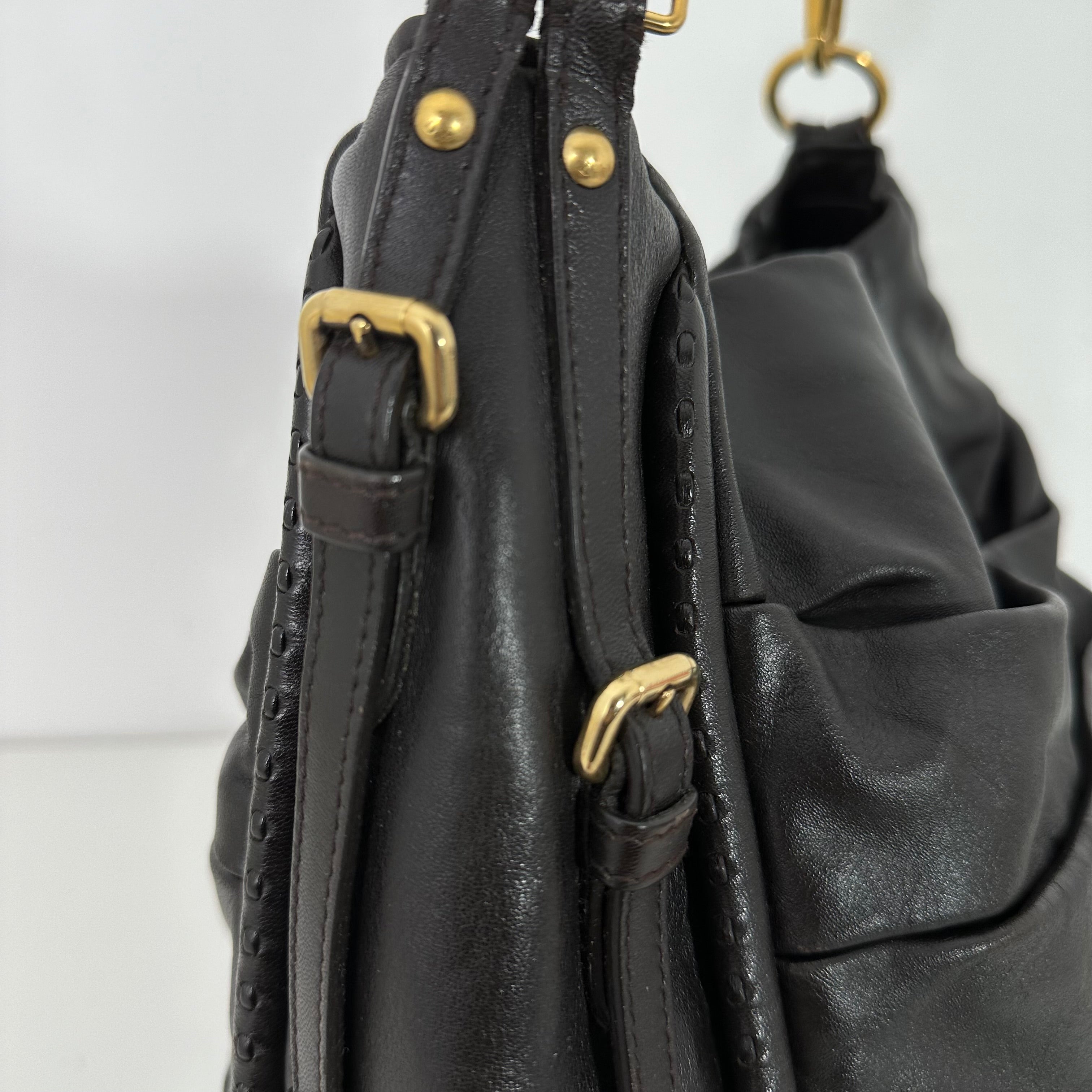 CD DARK BROWN CALFSKIN SHOULDER BAG