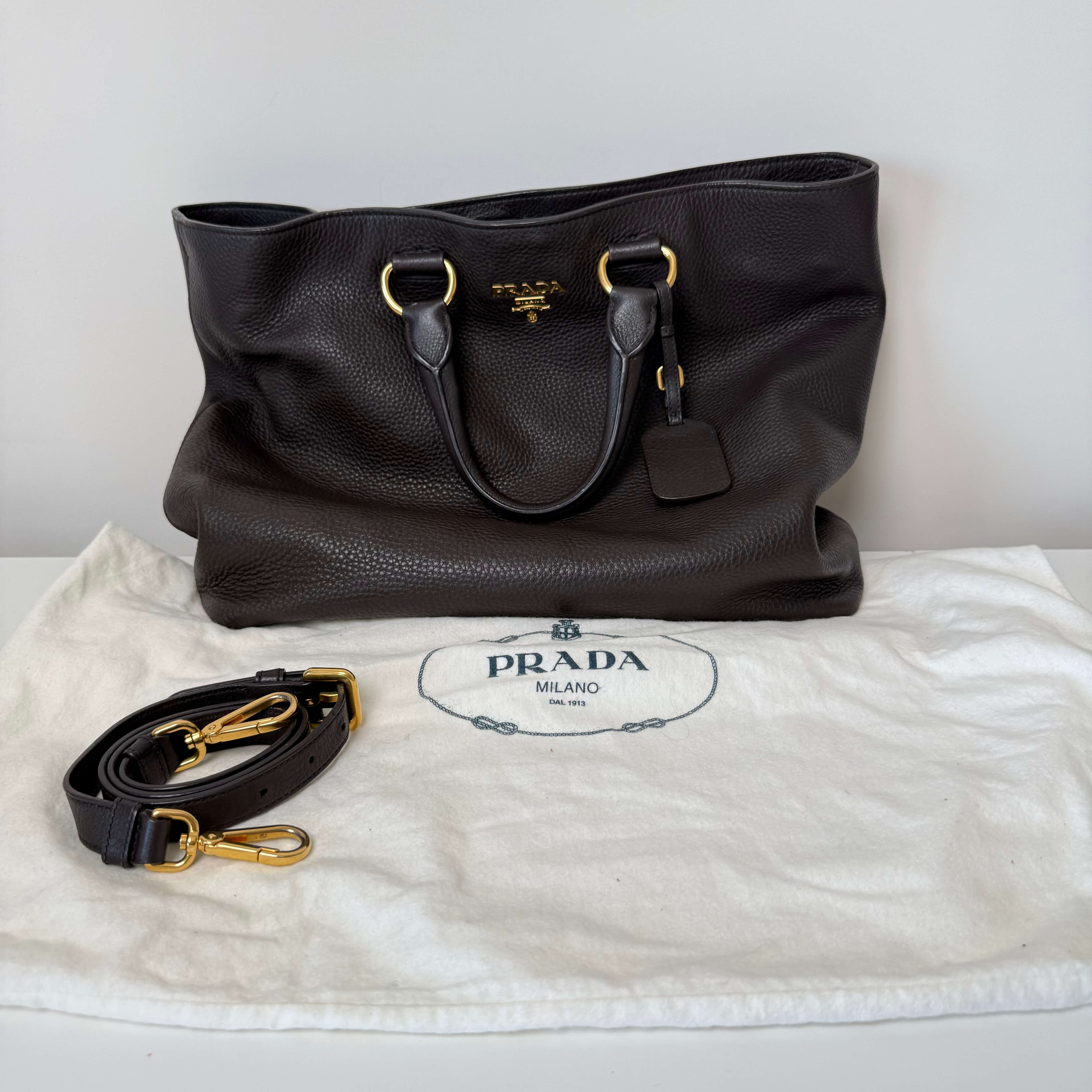 Daino Dark Brown Leather Tote w/strap