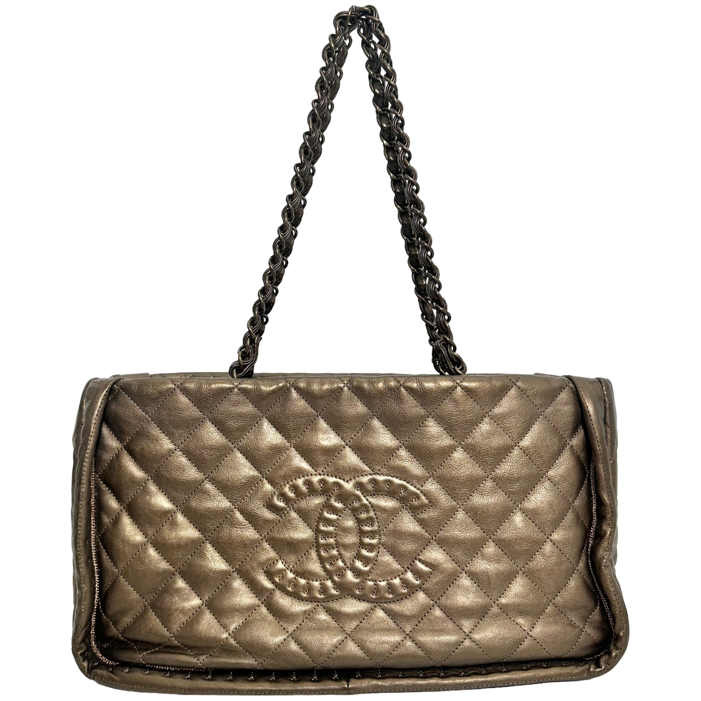 Small Metallic Bronze Quilted Tote