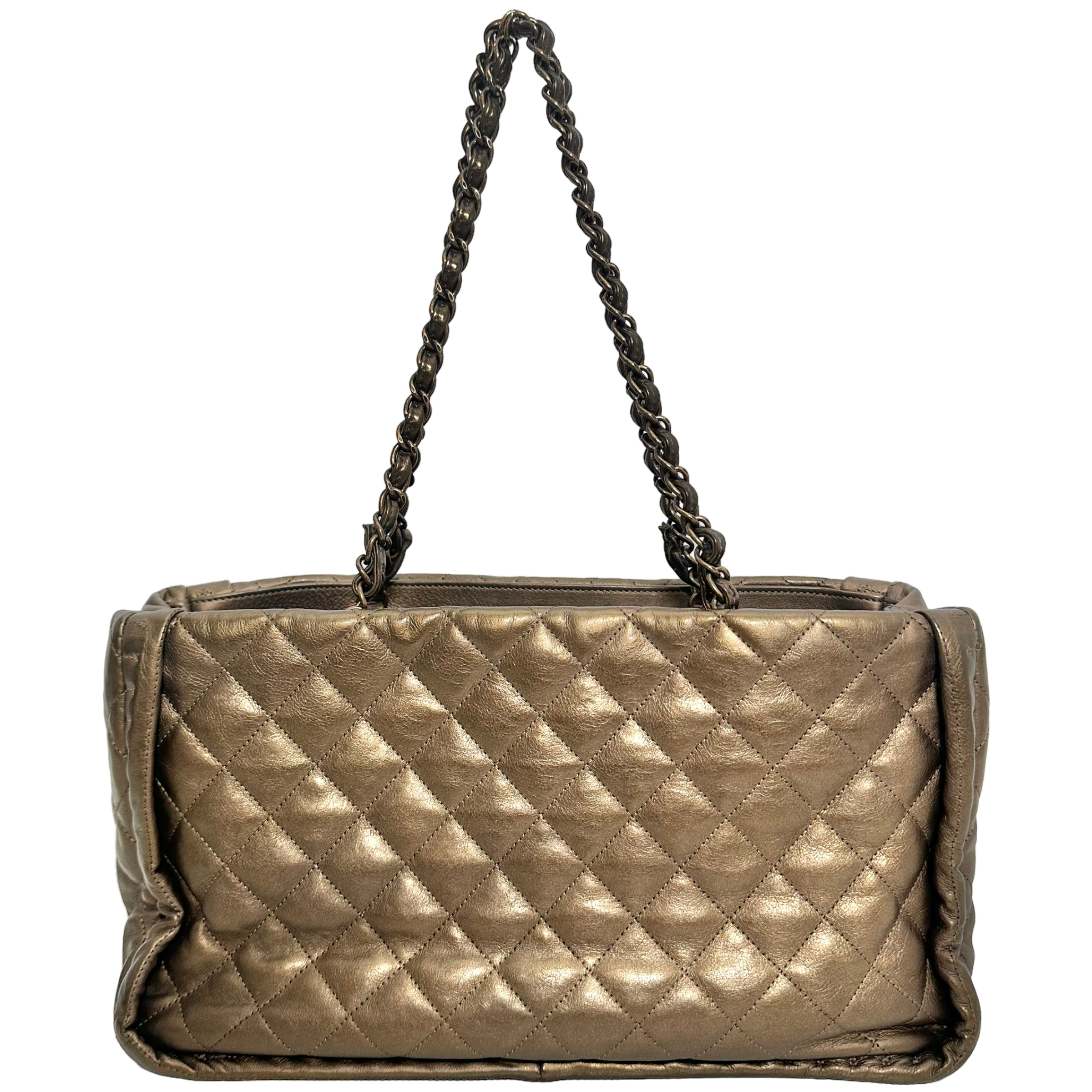 Small Metallic Bronze Quilted Tote