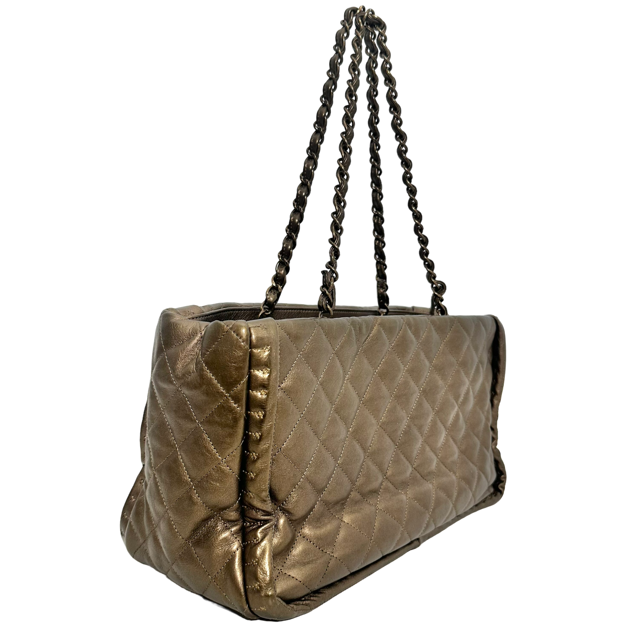 Small Metallic Bronze Quilted Tote