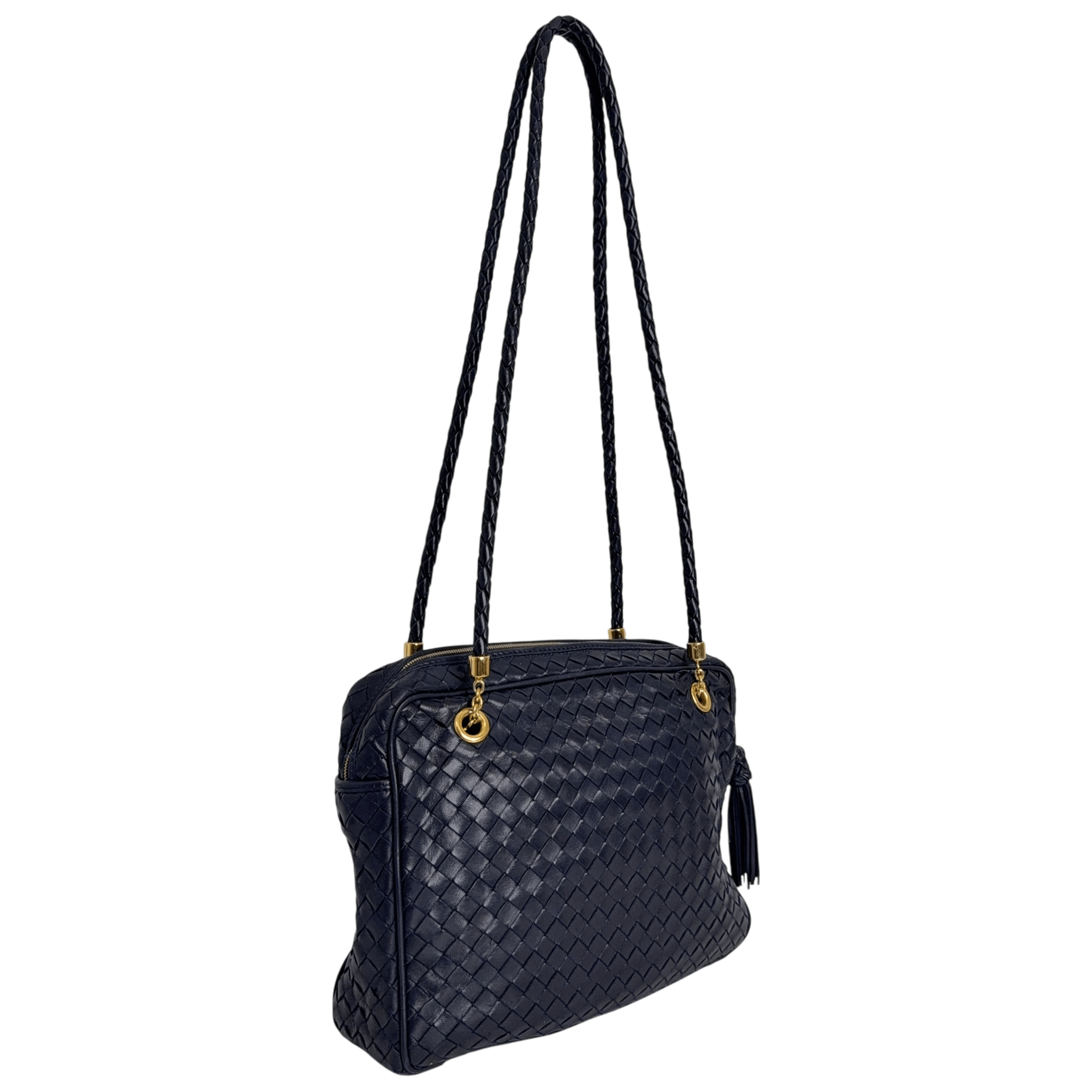 Navy Intrecciato Shoulder Bag