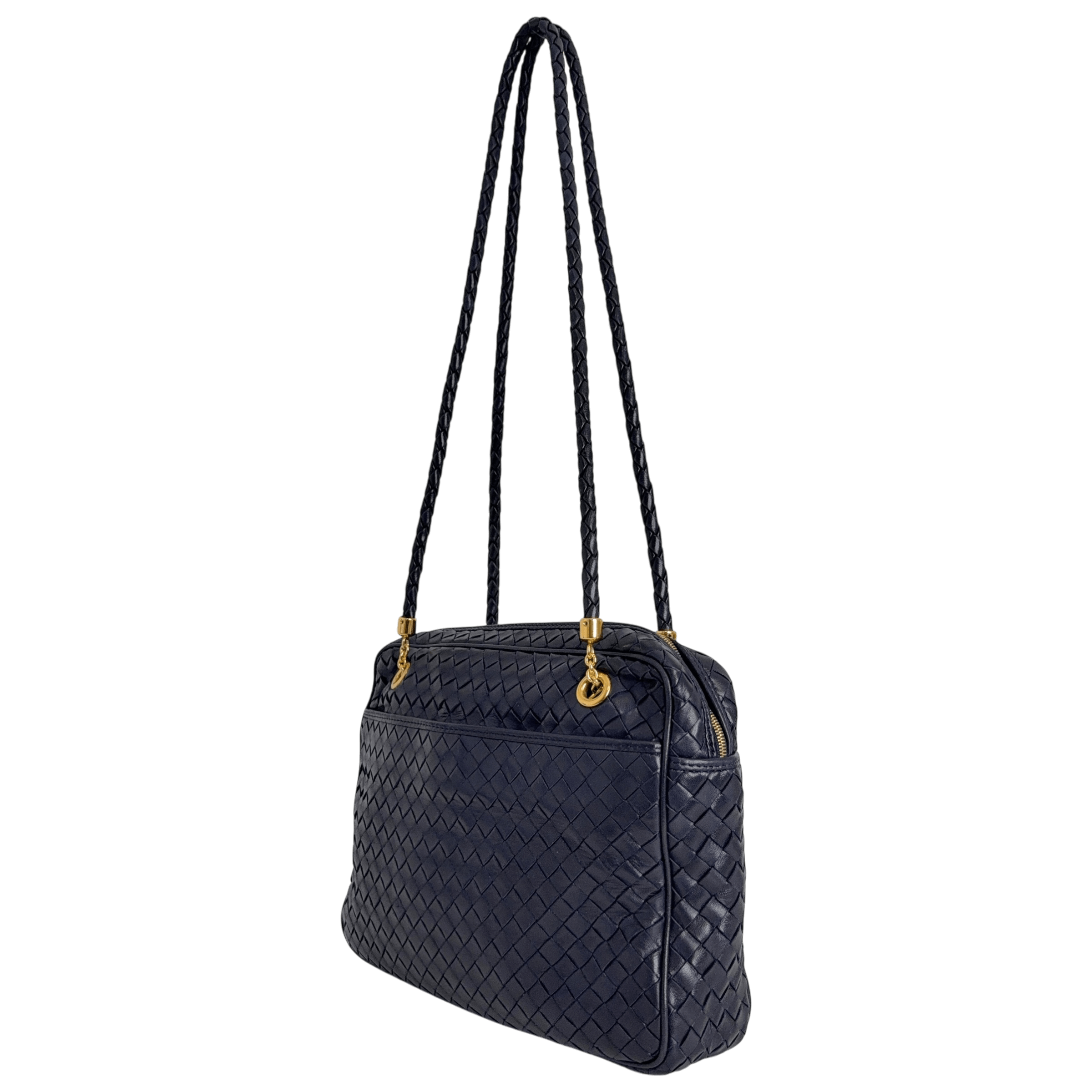 Navy Intrecciato Shoulder Bag