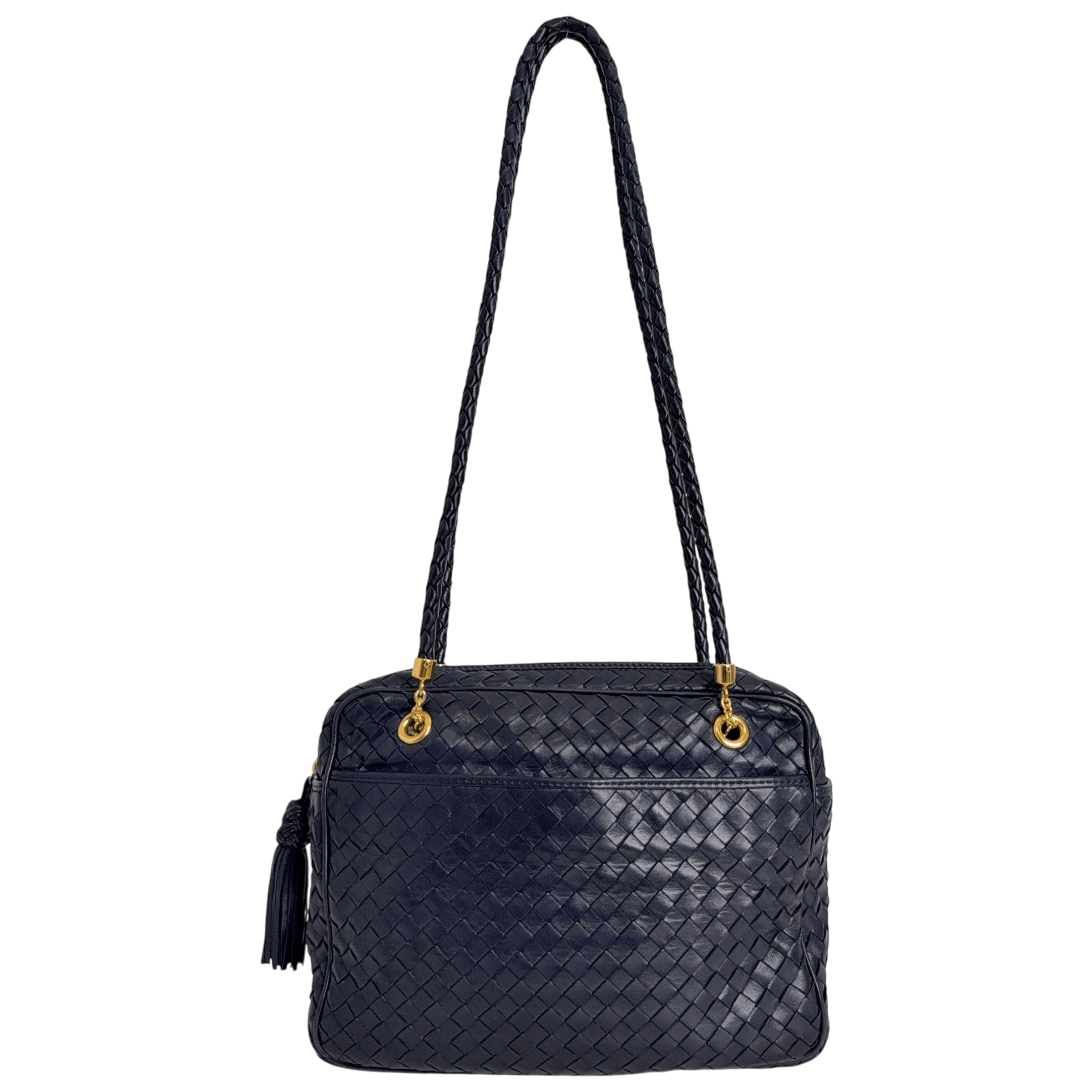 Navy Intrecciato Shoulder Bag