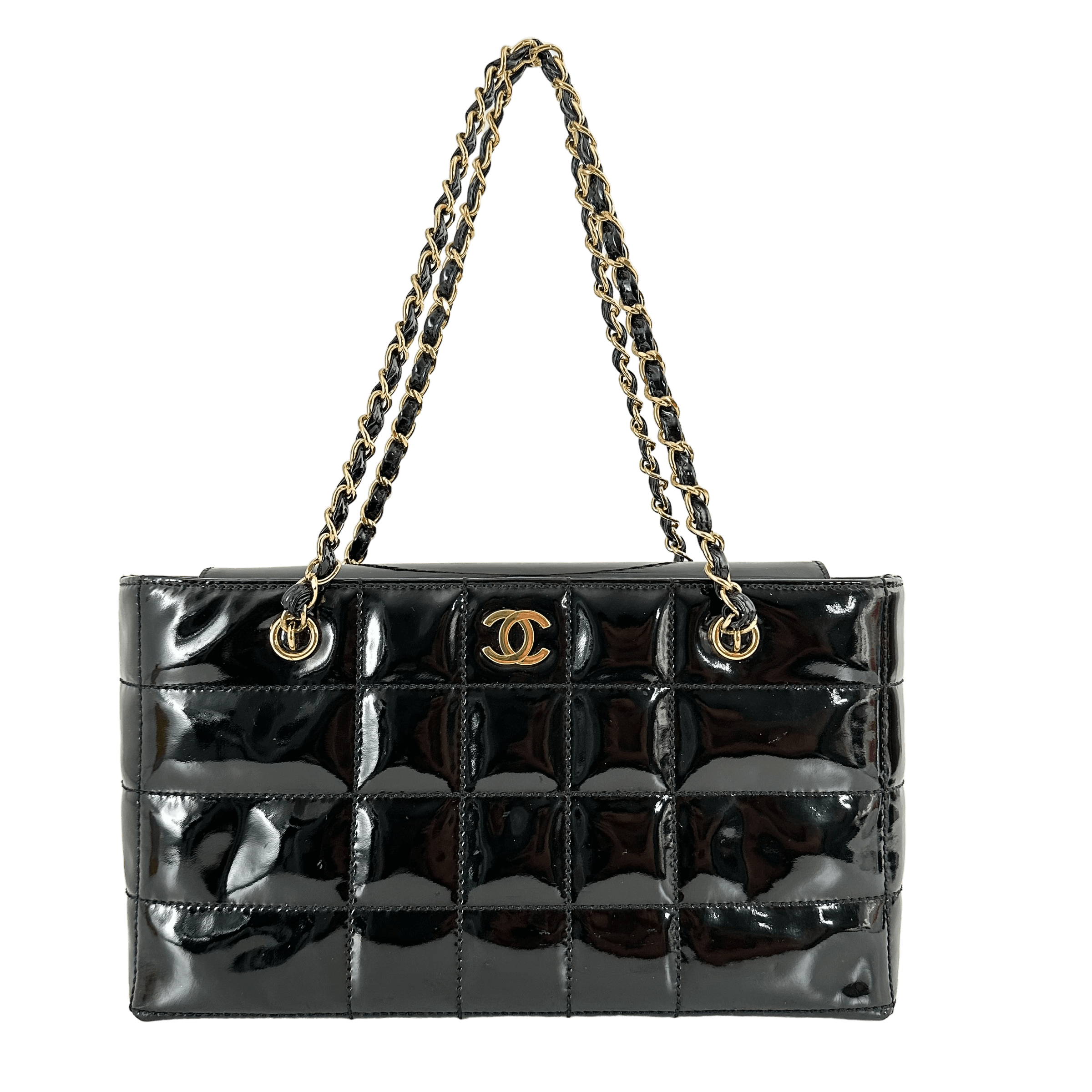 Quilted Patent Square Shoulder Bag