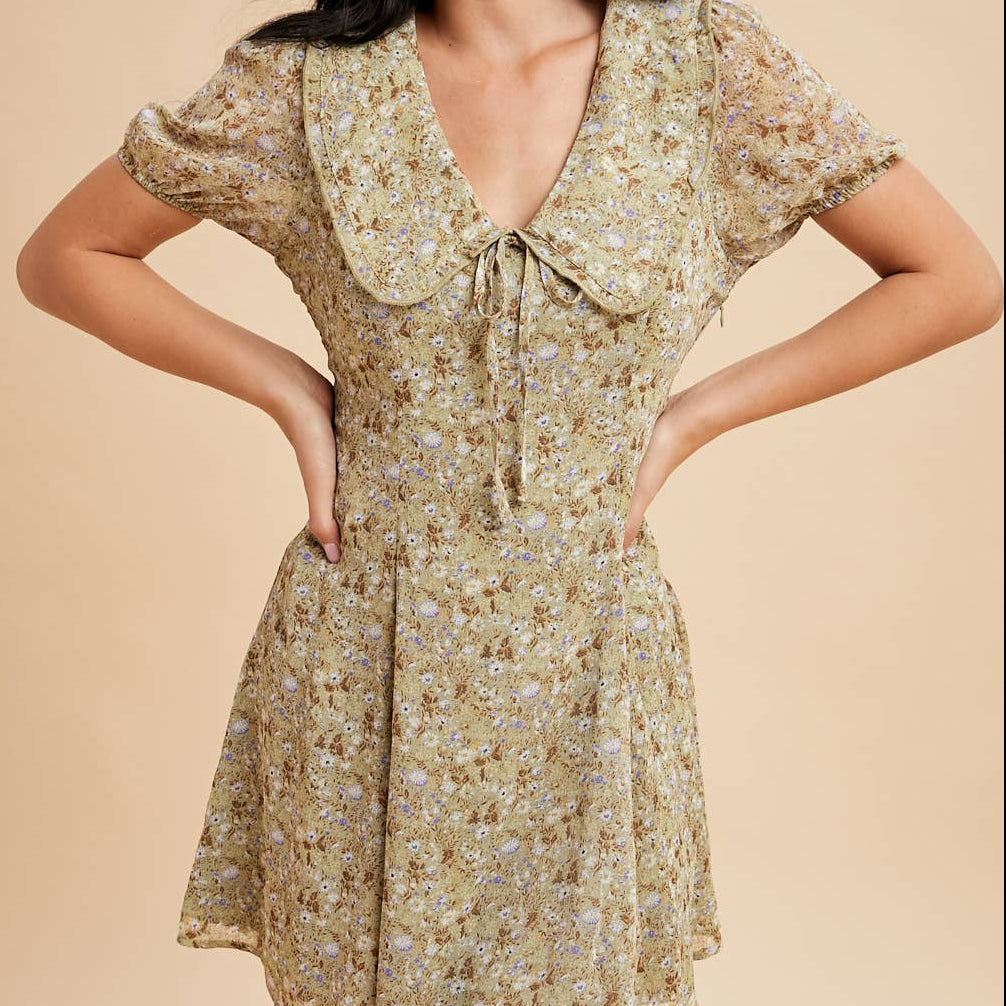 FLORAL DOLL COLLAR MINI DRESS