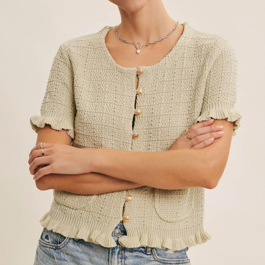 CLASSIC SWEATER CARDIGAN WITH GOLD BUTTON