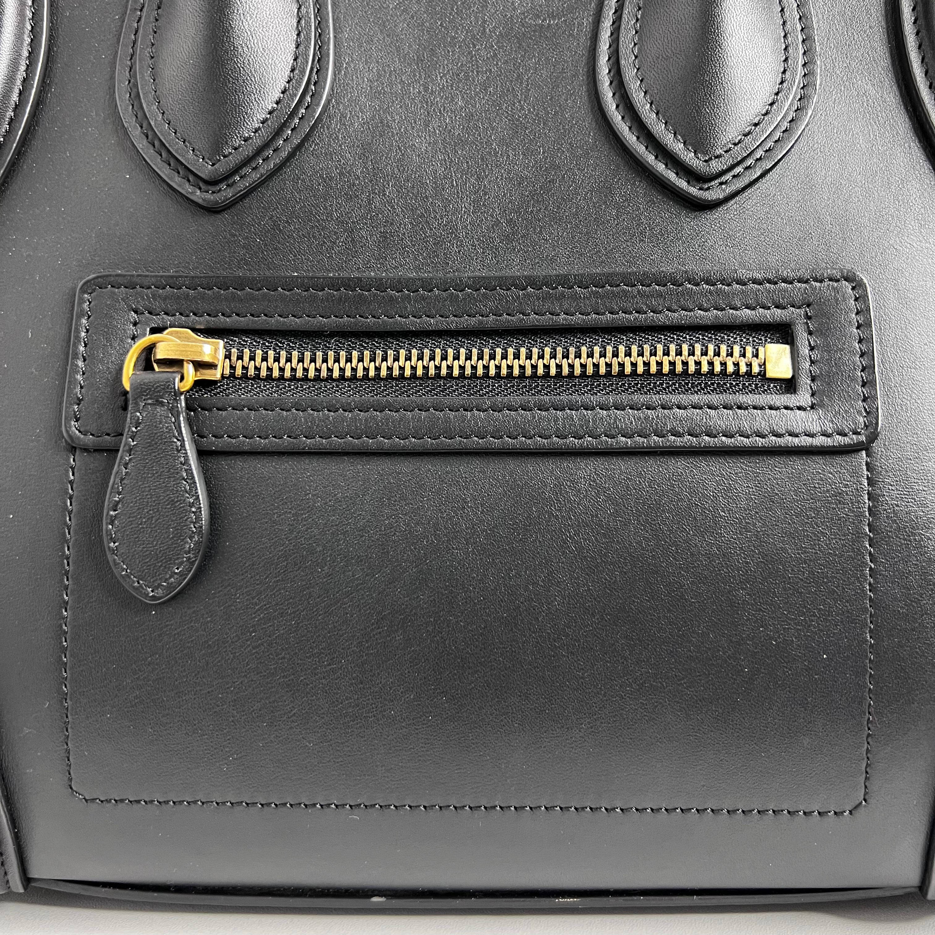 Black Micro Luggage Tote in Smooth Calfskin