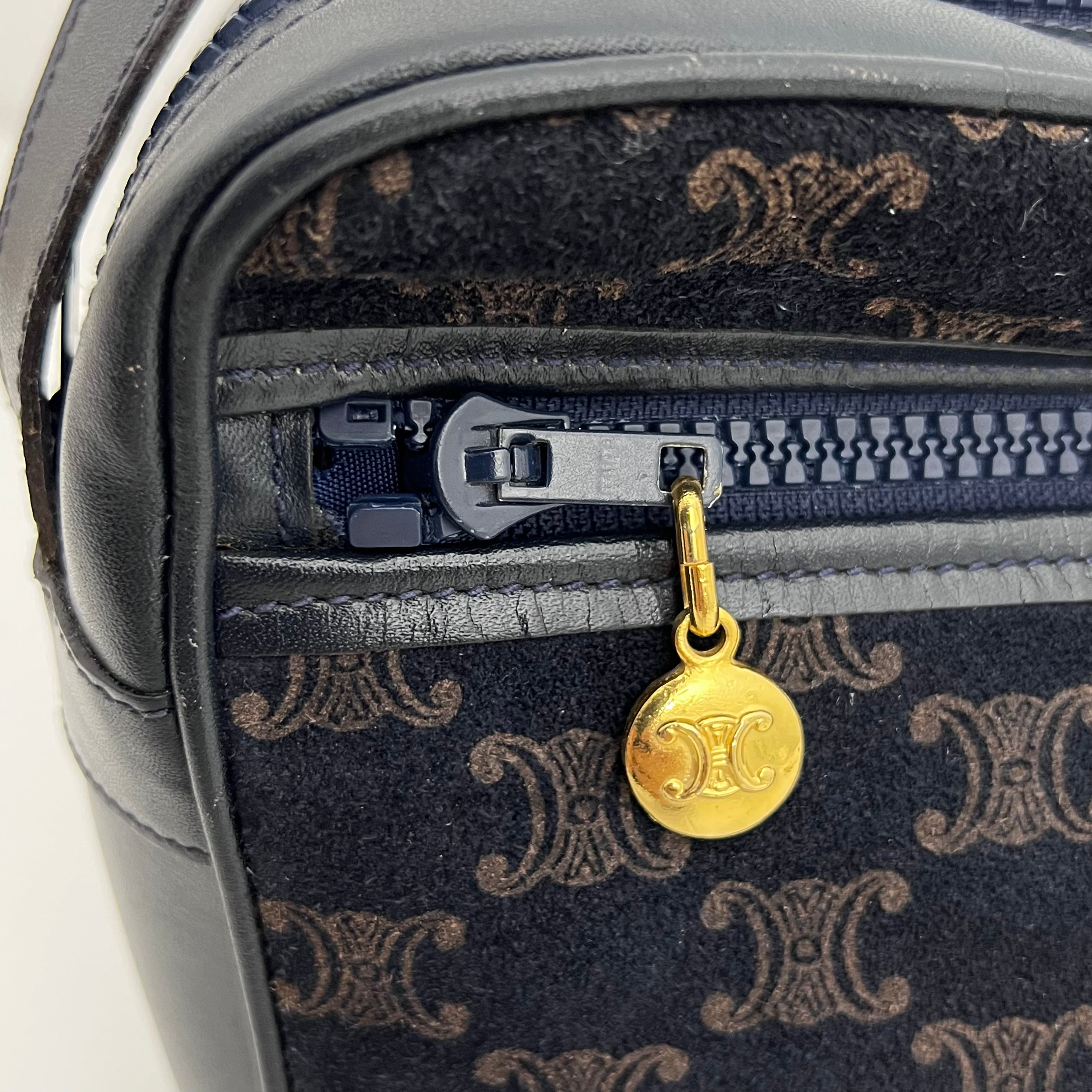 Navy Velvet Macadam Shoulder Bag