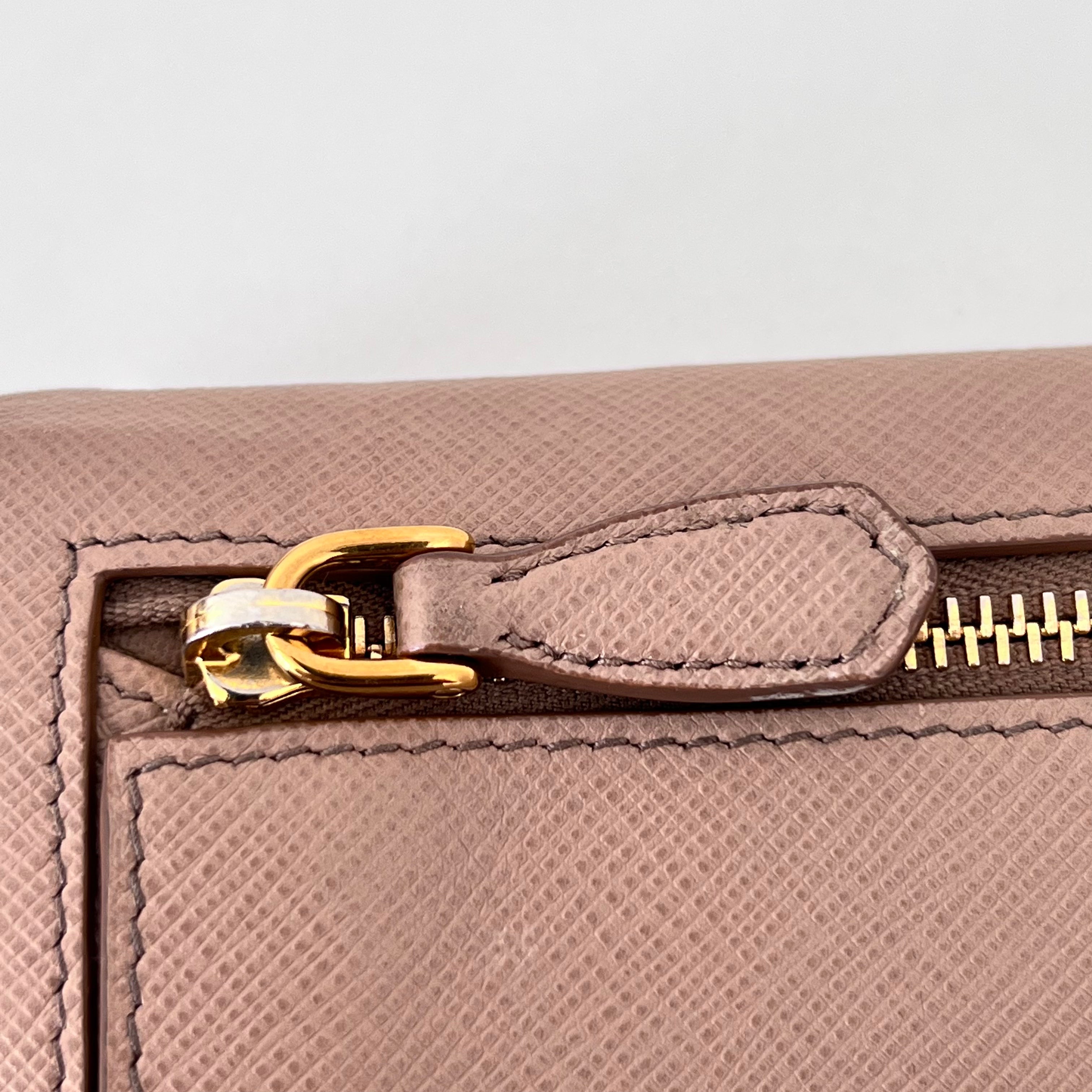 Beige Saffiano Wallet with Chain