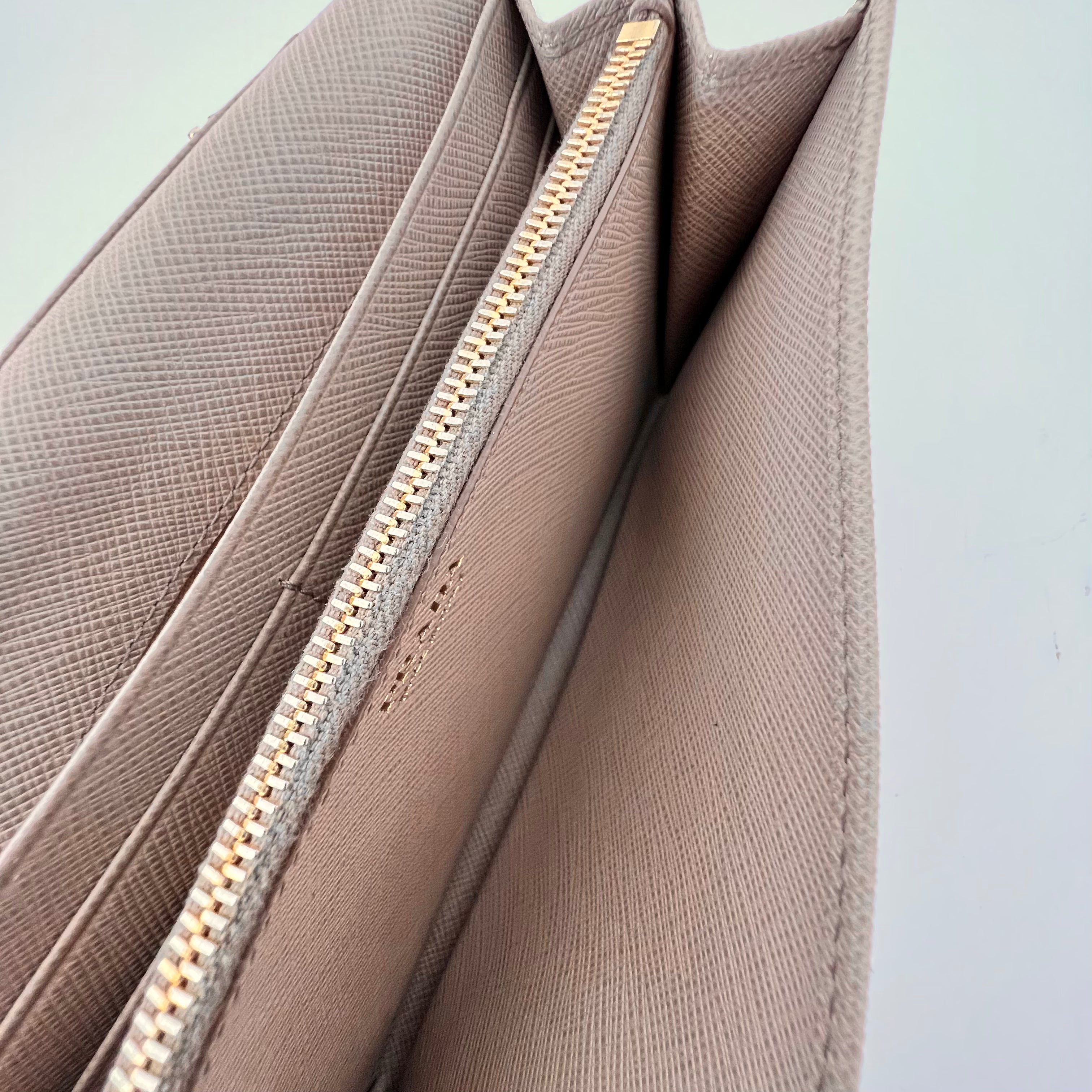 Beige Saffiano Wallet with Chain