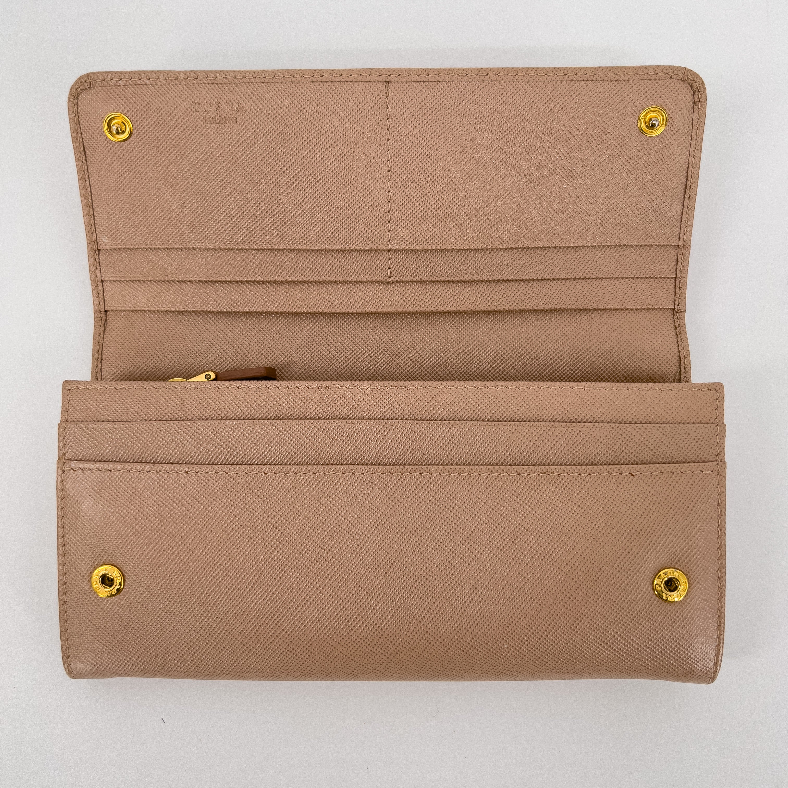 Beige Saffiano Wallet with Gold Chain
