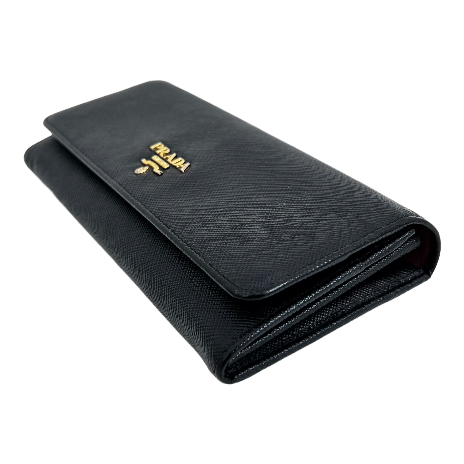 Black Saffiano Wallet with Gold Chain