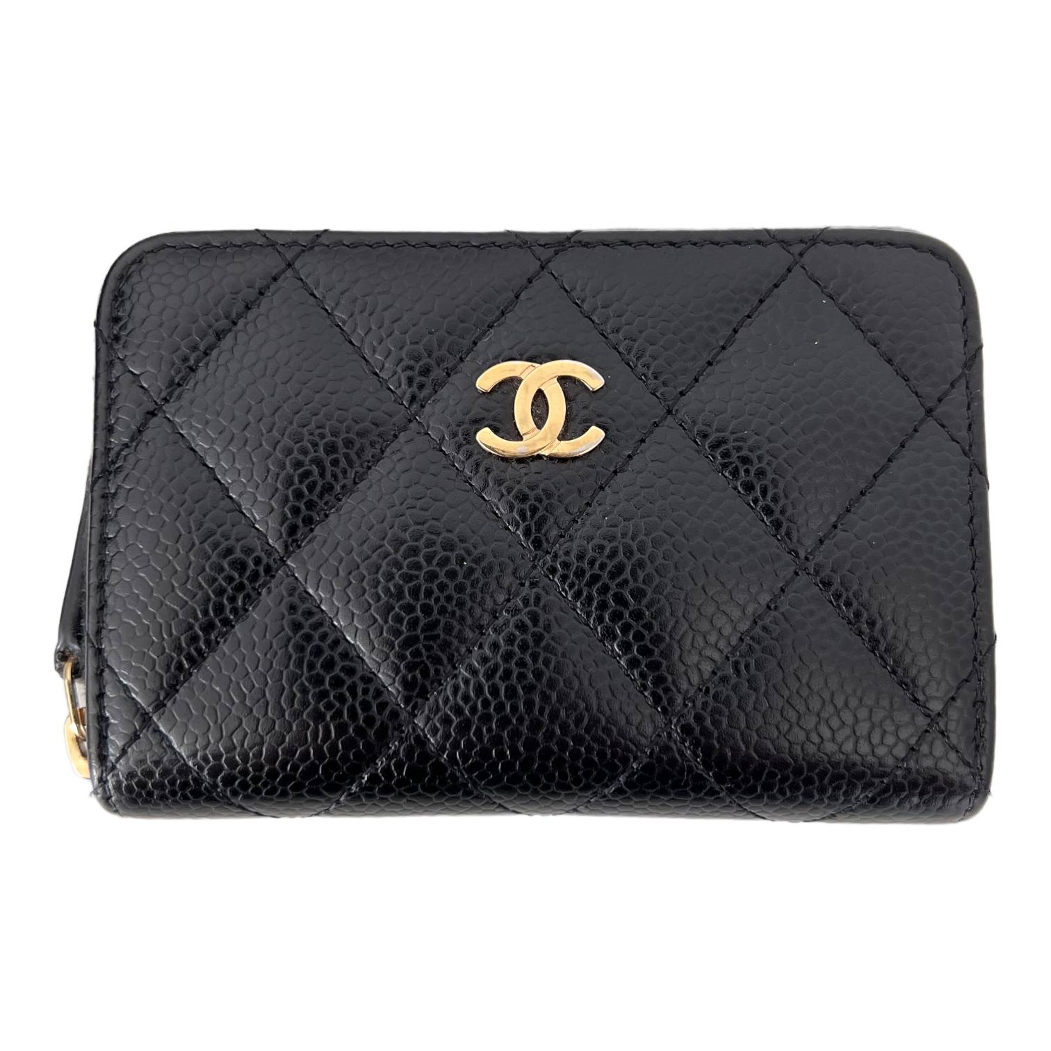 Caviar Leather Card & Coin Zipper Wallet