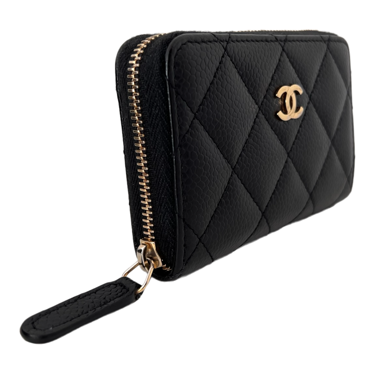 Caviar Leather Card & Coin Zipper Wallet