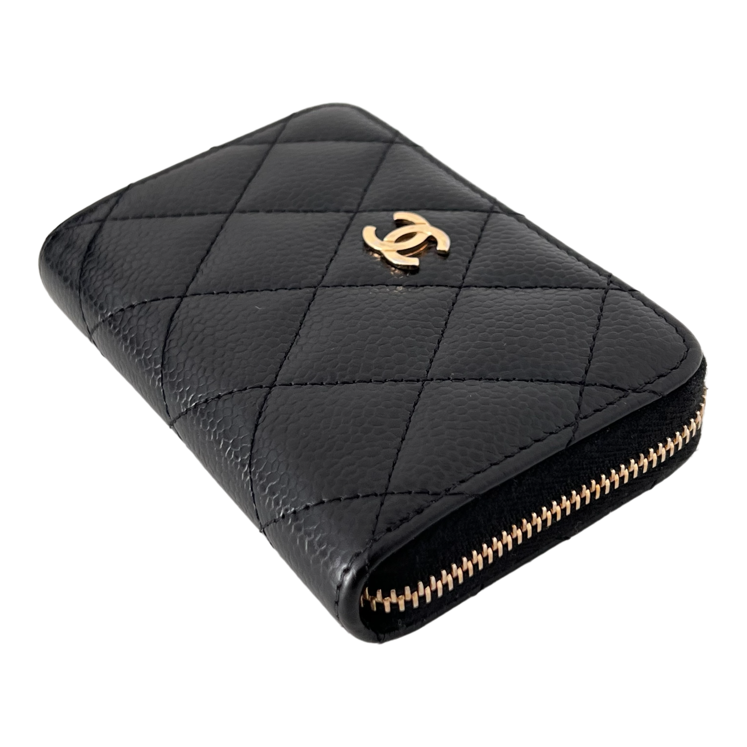 Caviar Leather Card & Coin Zipper Wallet