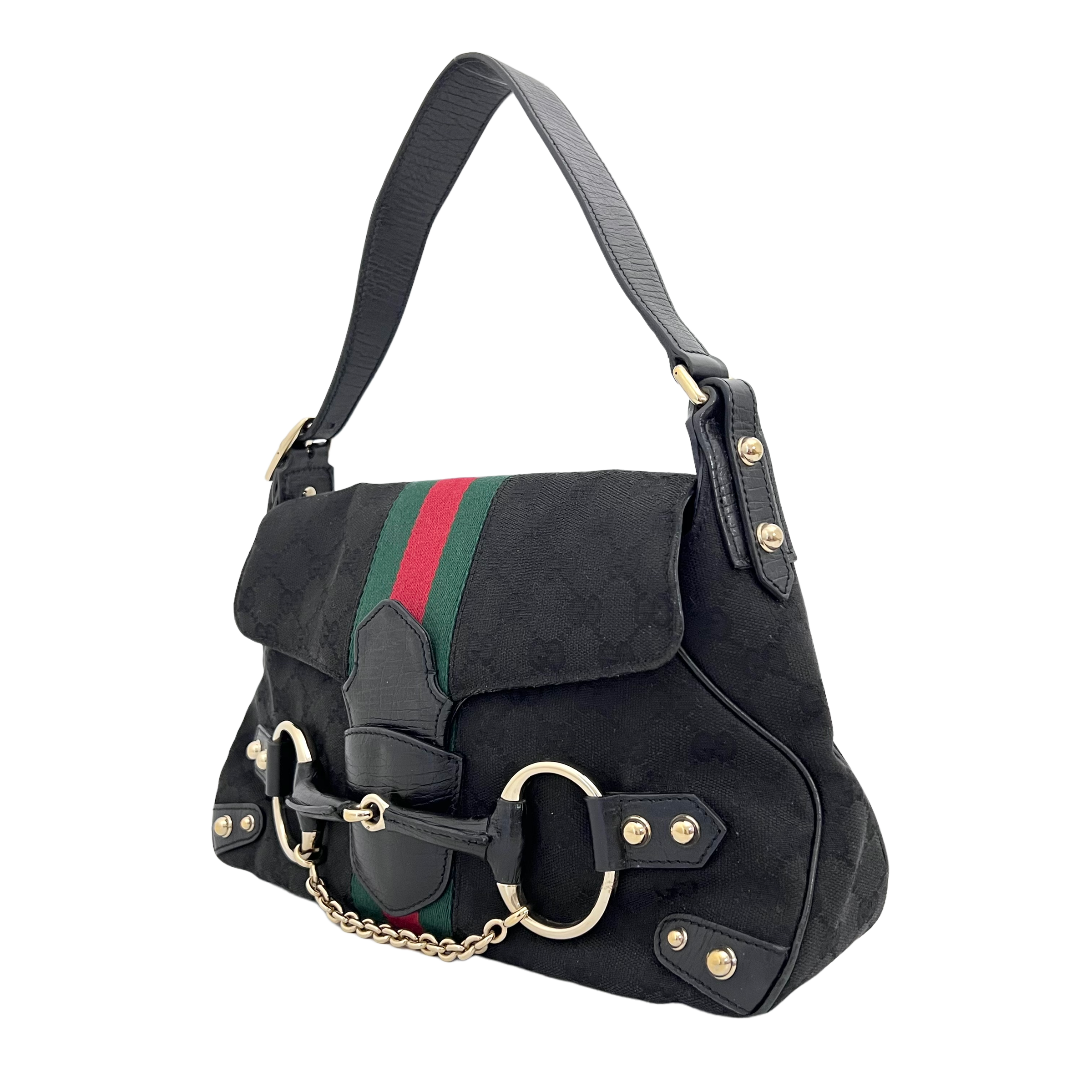 Black Horsebit Shoulder Bag