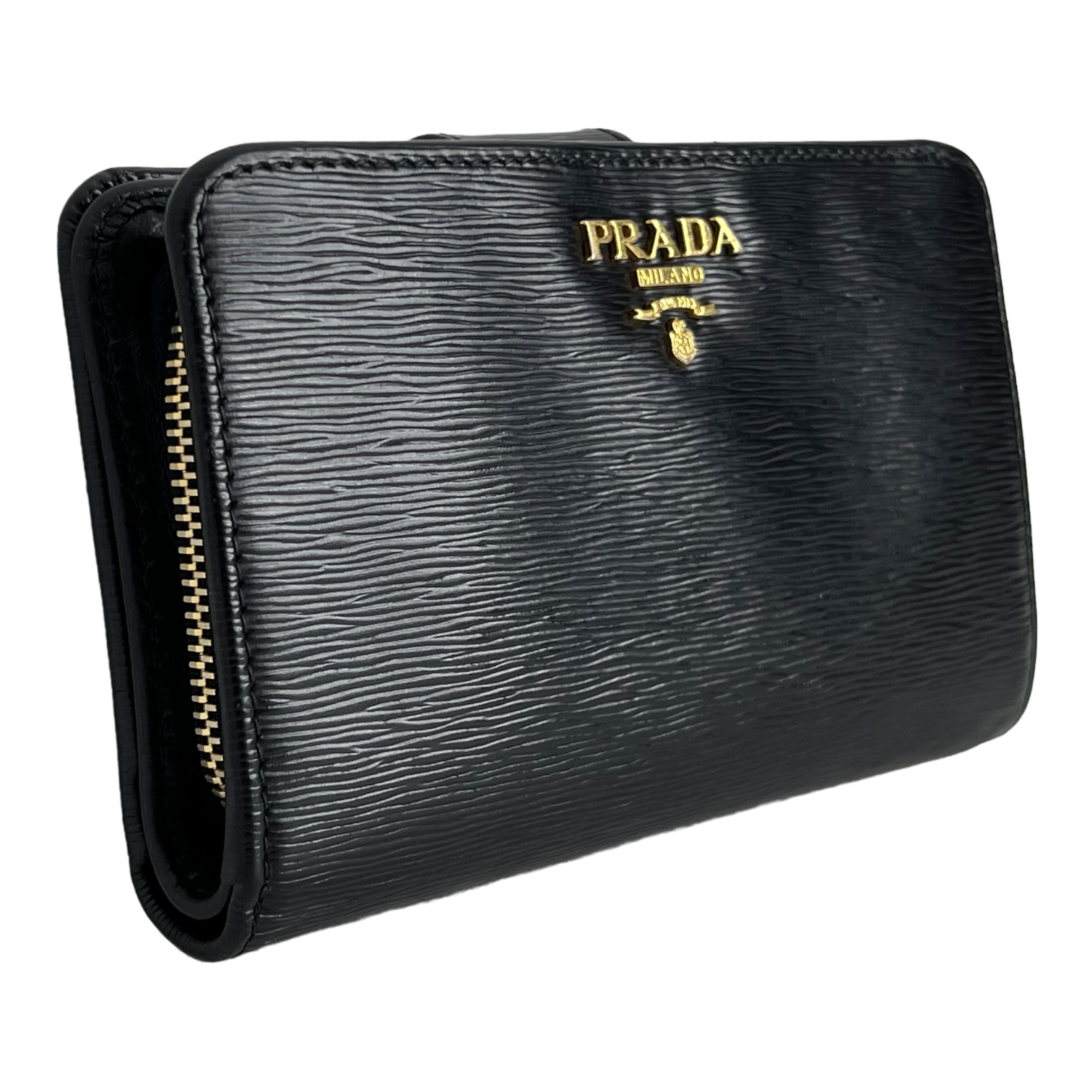 Small Black Vitello Move Leather Wallet