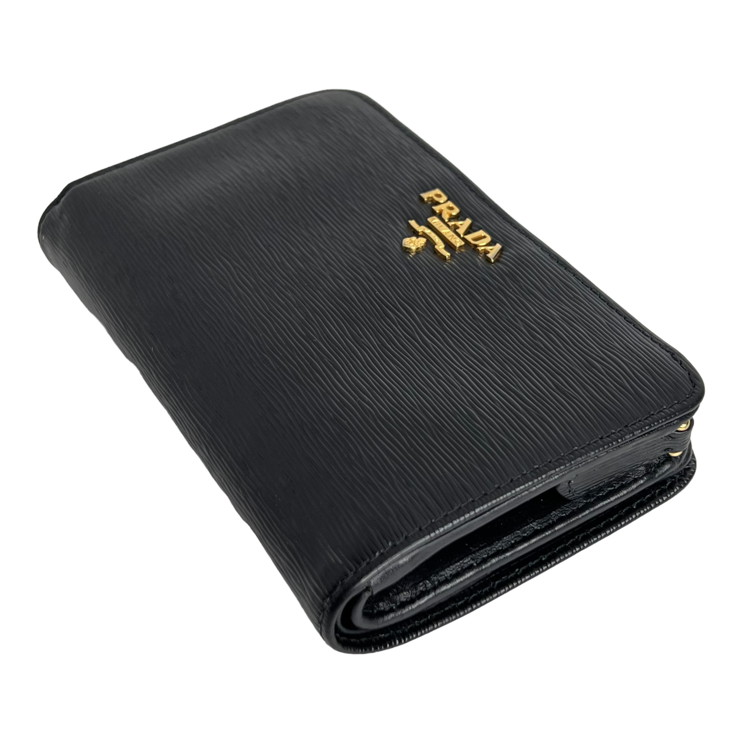 Small Black Vitello Move Leather Wallet