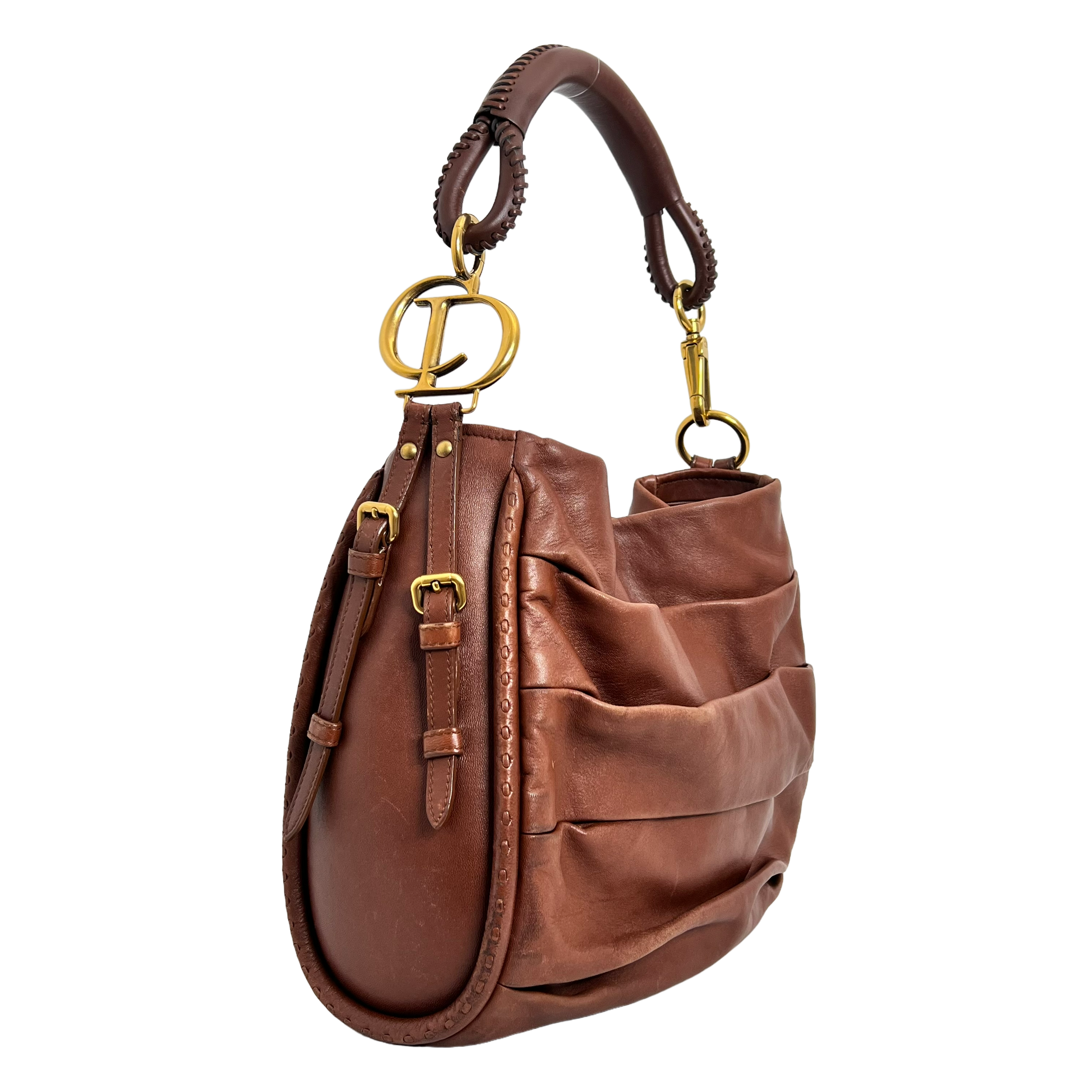 CD Brown Calfskin Shoulder Bag